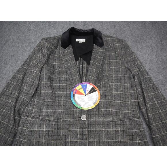 Tahari Arthur S Levine Blazer Jacket Womens Size 16 Gray Plaid 1 Button Collared - Picture 2 of 11